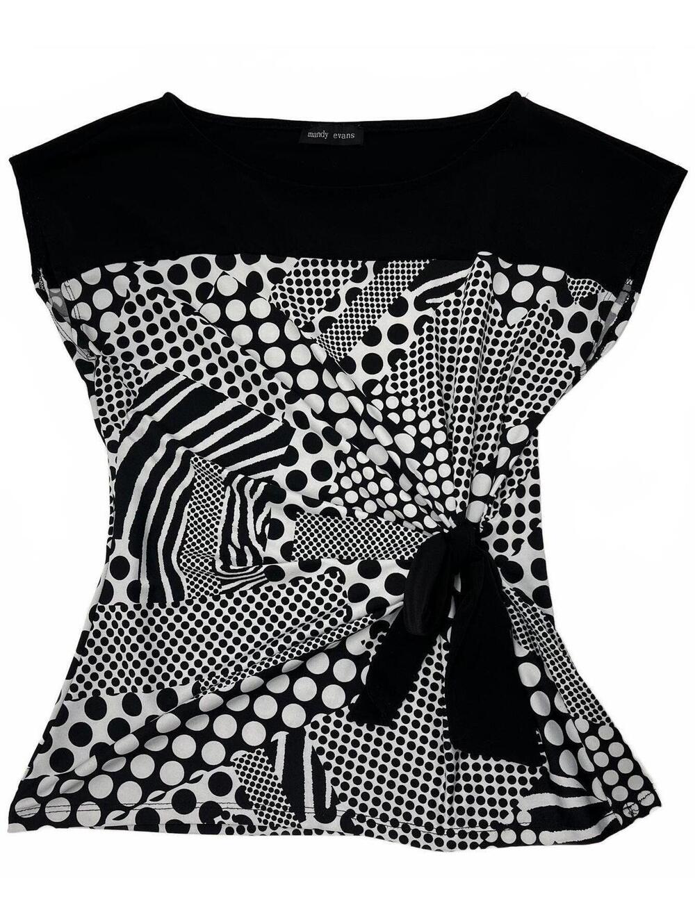 Vintage Mandy Evans Canada Made Black White Polka Dots Blouse Bow Tie Waist Sz S